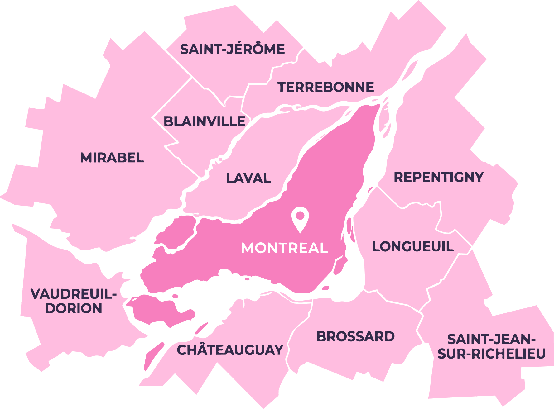 Service areas across Montreal and Quebec